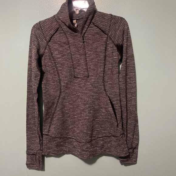 Lululemon Think Fast Pullover Womens 6 Black Coco Pique Thumbholes Running - Picture 1 of 13